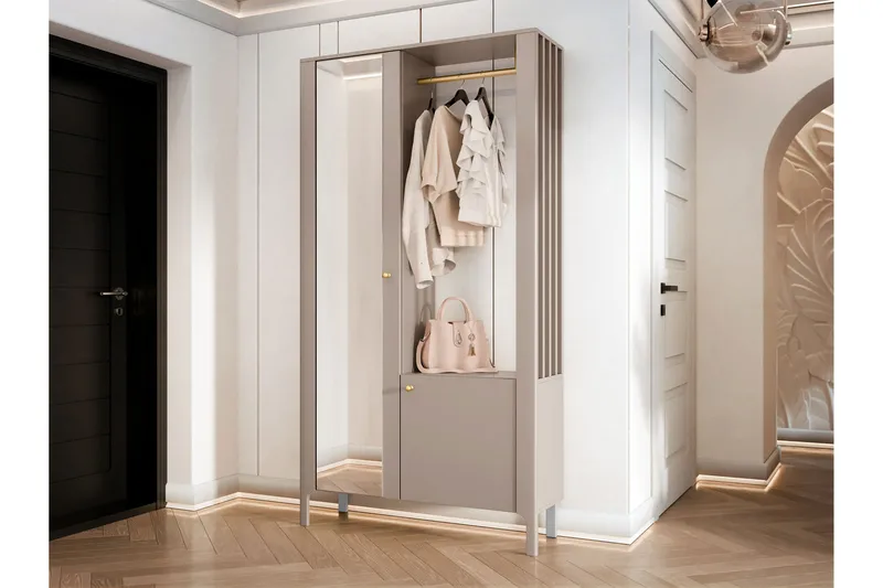 Aggarwal Garderob med Spegel 105x197 cm - Beige - Products - Förvaring - Garderober & garderobssystem