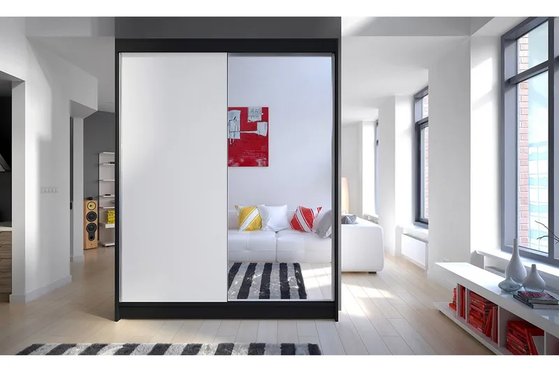 Camino Garderob 150x58x200 cm LED-belysning - Svart/Vit - Products - Förvaring - Garderober & garderobssystem