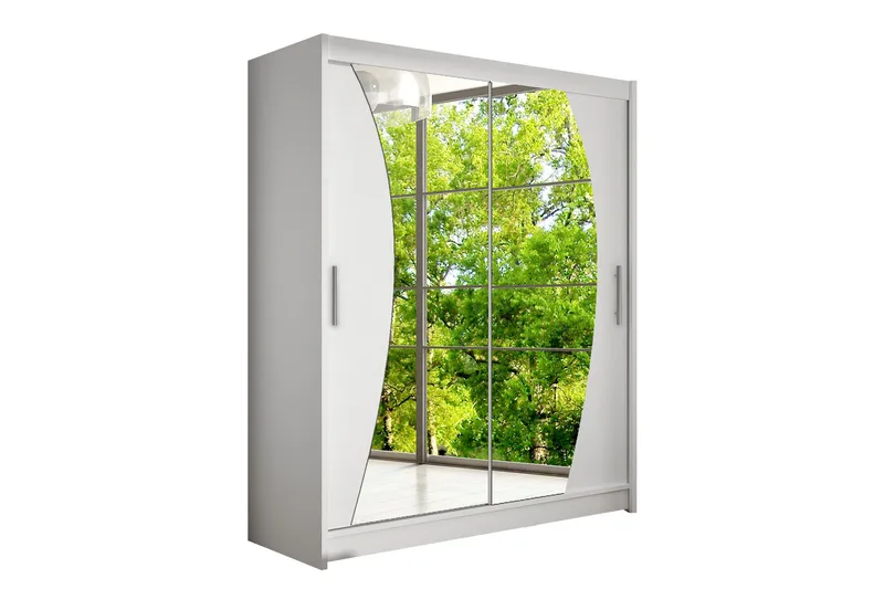 Leila Garderob 150 cm Skjutdörrar Böjd Spegel, Vit