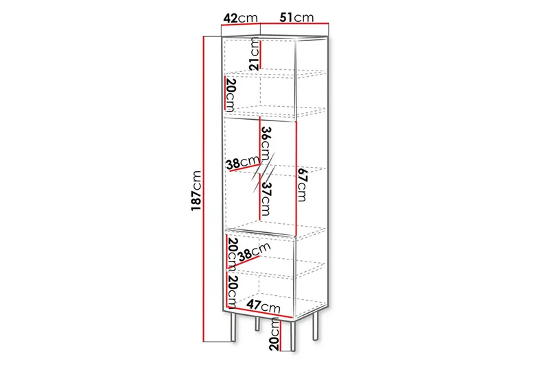 Juniskär Smalt Vitrinskåp 40 cm djup 51 cm bred 187 cm hög Trä Valnöt Glas - Valnöt - Products - Förvaring - Skåp - Vitrinskåp