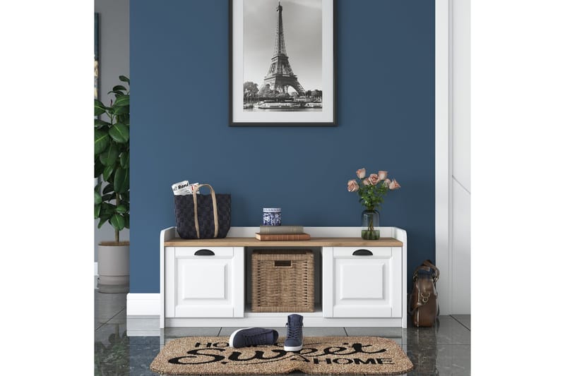 Caraway Skobänk 120x45 cm Vit/Brun - Hanah Home - Products - Förvaring - Skoförvaring - Skobänk & skohylla med bänk