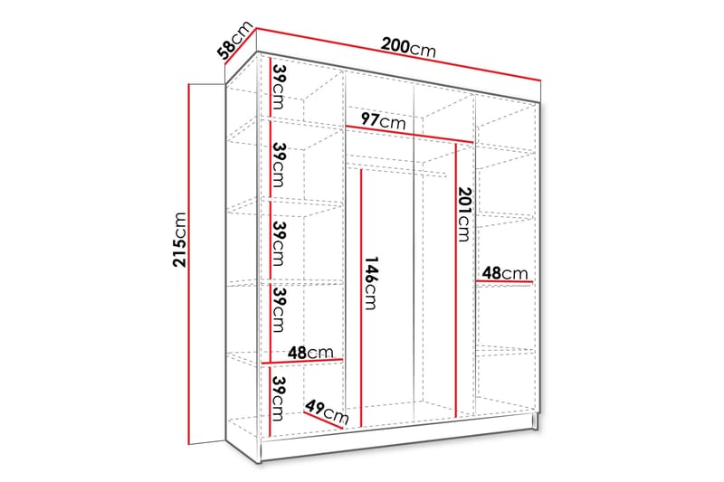 Vadstena Garderob med Spegel 200 cm - Vit/Svart - Products - Förvaring - Garderober & garderobssystem