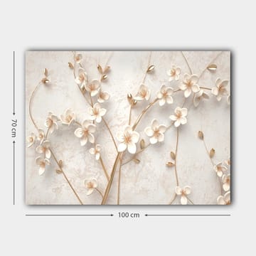Canvastavla 70x100 cm - Stiliserad blomsterdesign med vita blommor och gyllene detaljer - Vit / Guld - Products - Inredning - Tavlor & posters - Canvastavla