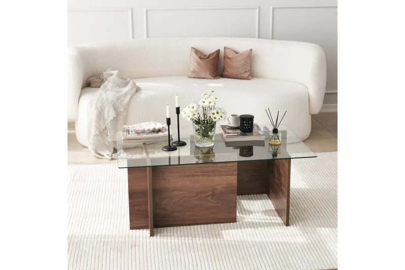 Almasi Rektangulärt Soffbord 105x40x105 cm - Brun / Valnöt / Glas - Products - Möbler - Bord & matgrupp - Soffbord