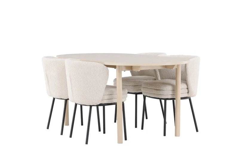 Andy Matgrupp 180 cm Oval med 4 Agnes stolar, Whitewash/Vit