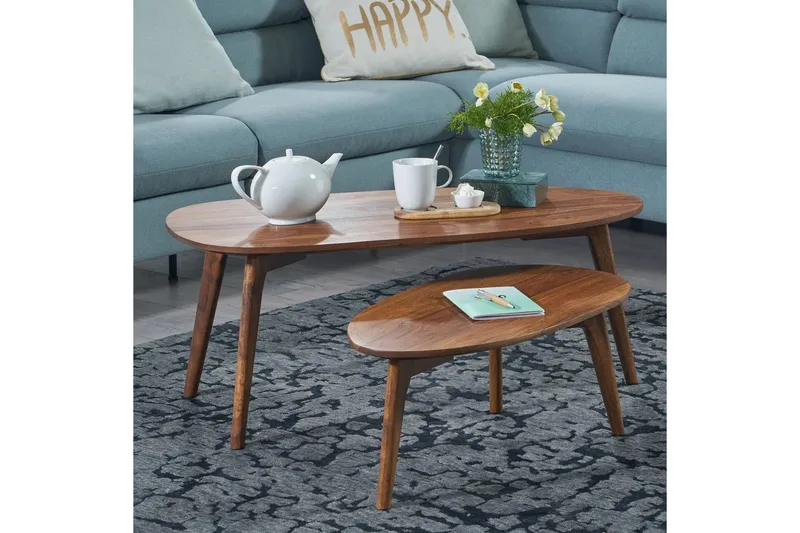 Satsbord Wohnling Set om 2 njurformad, massivt trä, träben, lantstil mörkbrun - mörkbrun - Products - Möbler - Bord & matgrupp - Avlastningsbord & sidobord - Satsbord