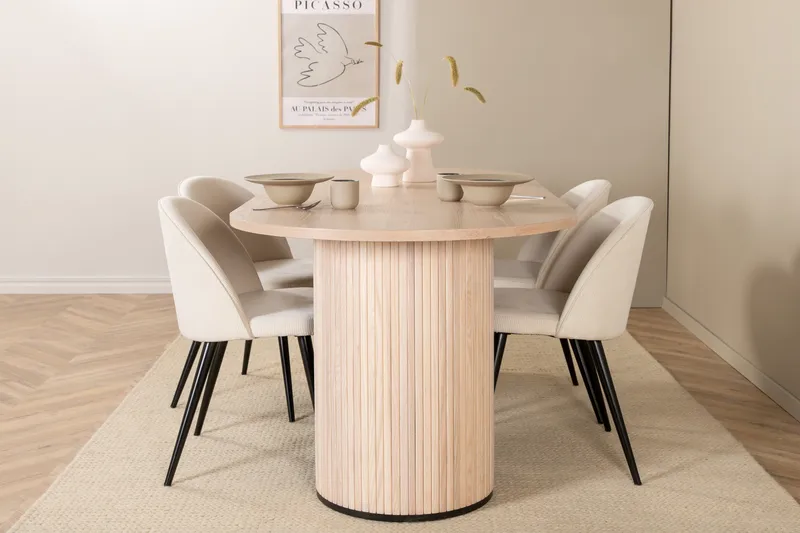 Biana Matgrupp 200 cm Oval inkl 4 Valera Manchesterstolar - Beige/Svart/Beige - Products - Möbler - Bord & matgrupp - Matgrupp