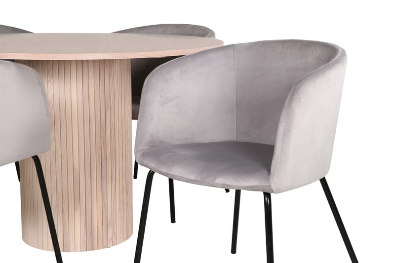 Bianca Matgrupp 110 cm Rund med 4 Berit stolar - Whitewash/Grå - Products - Möbler - Bord & matgrupp - Matgrupp