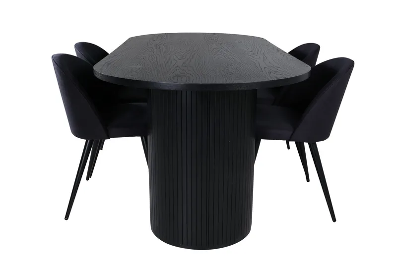Bianca Matgrupp 200 cm Oval med 4 Velvet stolar, Svart