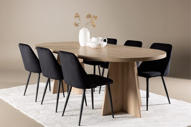 Bootcut Matgrupp 230 cm Rektangulär med 6 Night stolar - Whitewash/Svart - Products - Möbler - Bord & matgrupp - Matgrupp