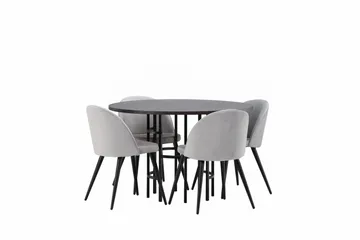 Copenhagen Matgrupp 115 cm Rund med 4 Velvet stolar - Grå - Products - Möbler - Bord & matgrupp - Matgrupp