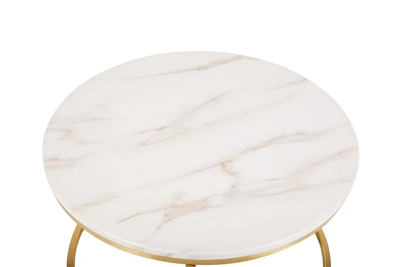 Coralla Soffbord 70 cm Runt Marmormönster - Vit/Guld - Products - Möbler - Bord & matgrupp - Soffbord