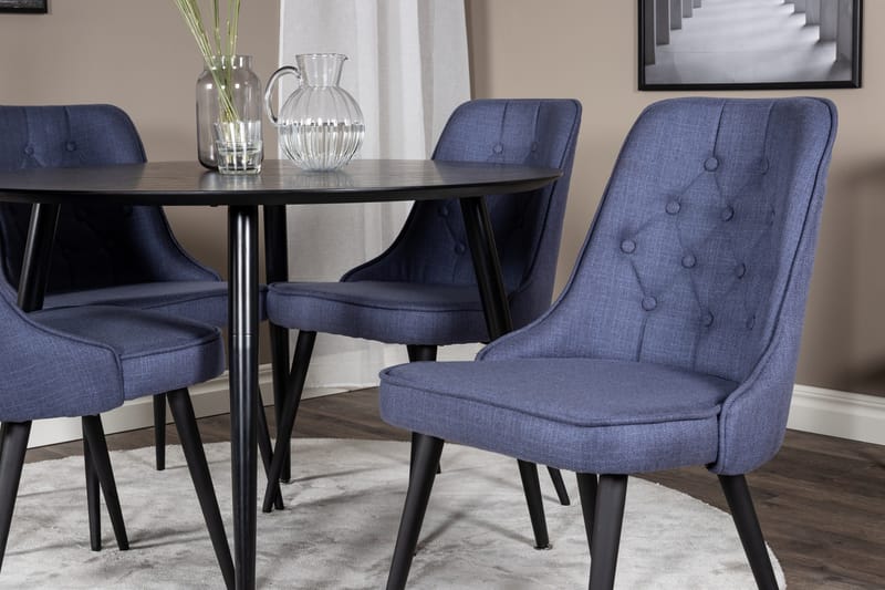 Dipp Matgrupp 115 cm Rund med 4 Velvet Deluxe stolar - Svart - Products - Möbler - Bord & matgrupp - Matgrupp