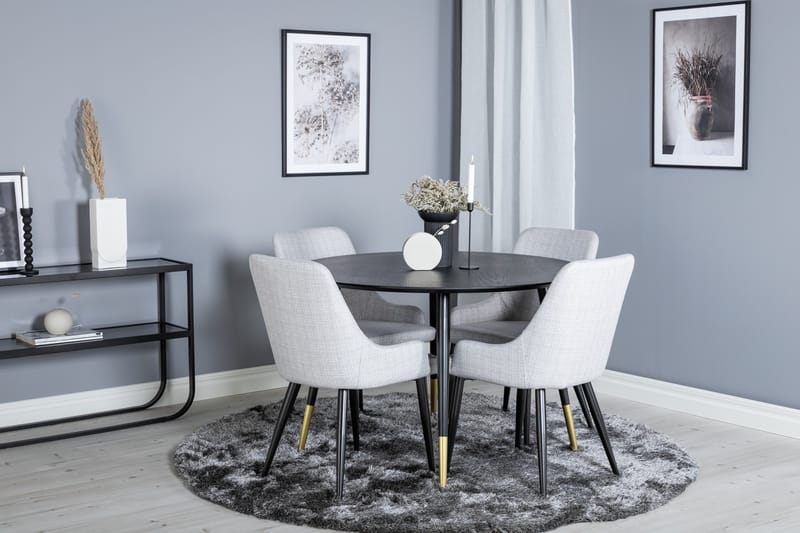 Dipp Matgrupp 115 cm Rund med 4 Plaza stolar - Svart/Guld - Products - Möbler - Bord & matgrupp - Matgrupp