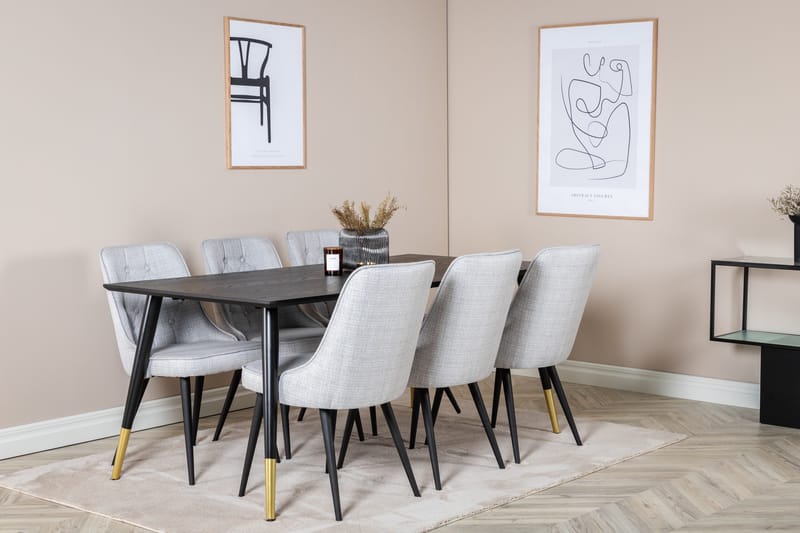 Dipp Matgrupp 180 cm Rektangulär med 6 Velvet Deluxe stolar - Svart/Guld - Products - Möbler - Bord & matgrupp - Matgrupp