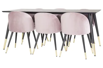 Dipp Matgrupp 180 cm Rektangulär med 6 Velvet stolar - Svart/Guld - Products - Möbler - Bord & matgrupp - Matgrupp