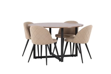 Durango Matgrupp 120 cm Rund med 4 Velvets Stolar - Valnöt - Products - Möbler - Bord & matgrupp - Matgrupp