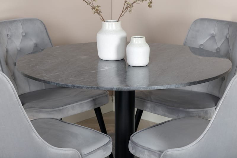 Estelle Matgrupp 106 cm Rund med 4 Velvet Deluxe stolar - Svart - Products - Möbler - Bord & matgrupp - Matgrupp