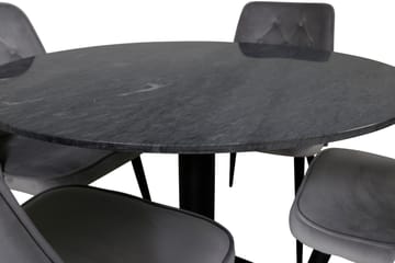 Estelle Matgrupp 106 cm Rund med 4 Velvet Deluxe stolar - Svart - Products - Möbler - Bord & matgrupp - Matgrupp