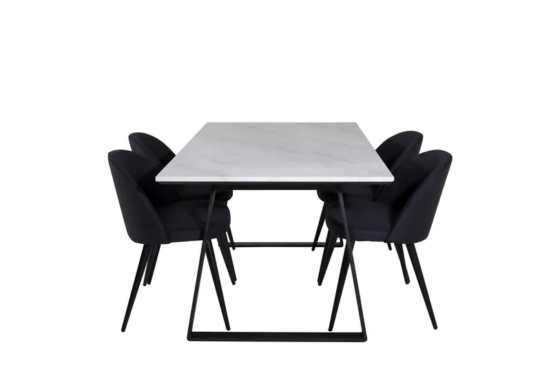 Estelle Matgrupp 140 cm Rektangulär med 4 Velvet stolar, Svart