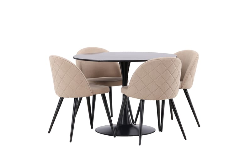 Glade Matgrupp 100 cm Rund med 4 Velvet stolar - Beige - Products - Möbler - Bord & matgrupp - Matgrupp
