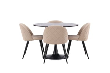 Glade Matgrupp 100 cm Rund med 4 Velvet stolar - Beige - Products - Möbler - Bord & matgrupp - Matgrupp