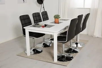 Jasmin Förlängningsbar Matgrupp 180 cm med 6 Frida Stol - Vit/Svart - Products - Möbler - Bord & matgrupp - Matgrupp