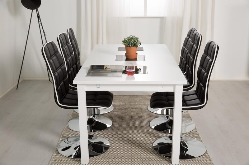 Jasmin Förlängningsbar Matgrupp 180 cm med 6 Frida Stol - Vit/Svart - Products - Möbler - Bord & matgrupp - Matgrupp