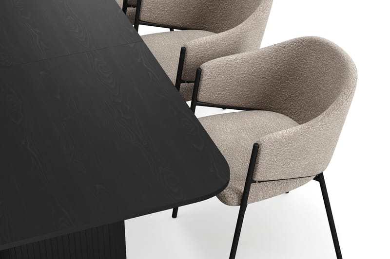 Kopparbo Matbord 180-240 cm Förlängningsbart med 6 Filip Matstolar - Svart / Taupe Bouclé - Products - Möbler - Bord & matgrupp - Matgrupp
