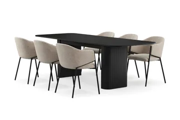 Kopparbo Matbord 180-240 cm Förlängningsbart med 6 Filip Matstolar - Svart / Taupe Bouclé - Products - Möbler - Bord & matgrupp - Matgrupp