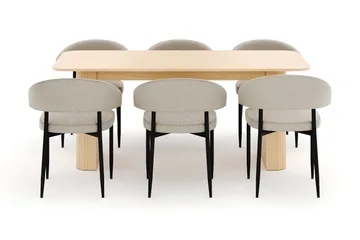 Kopparbo Matbord 180-240 cm Förlängningsbart med 6 Sawako Stolar - Vit - Products - Möbler - Bord & matgrupp - Matgrupp