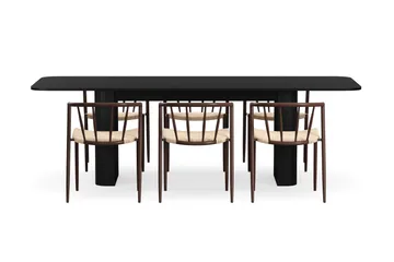 Kopparbo Matbord 180-240 cm Förlängningsbart med 6 Winston Matstolar - Svart / Beige / Metallben Rökt ek - Products - Möbler - Bord & matgrupp - Matgrupp