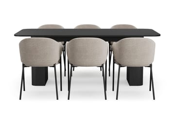 Kopparbo Matbord 200-260 cm Förlängningsbart med 6 Filip Matstolar - Svart / Taupe Bouclé - Products - Möbler - Bord & matgrupp - Matgrupp