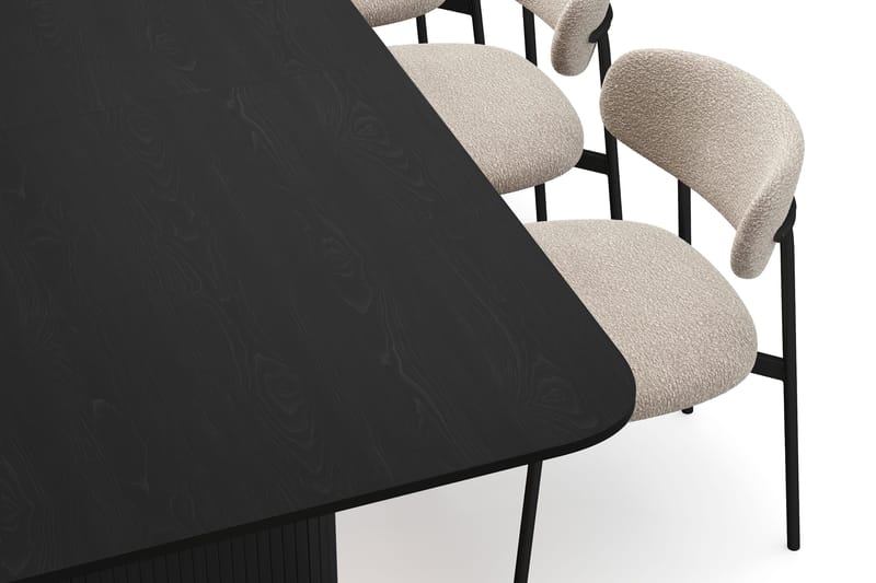 Kopparbo Matbord 200-260 cm Förlängningsbart med 8 Lucy Matstolar - Svart / Greige Bouclé / Metallben Svart - Products - Möbler - Bord & matgrupp - Matgrupp