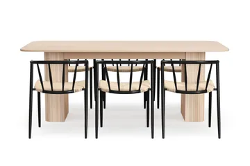 Kopparbo Matbord 200-260 cm Förlängningsbart med illäggsskiv med 6 Winston Matstolar - Vit / Beige / Metallben Svart - Products - Möbler - Bord & matgrupp - Matgrupp