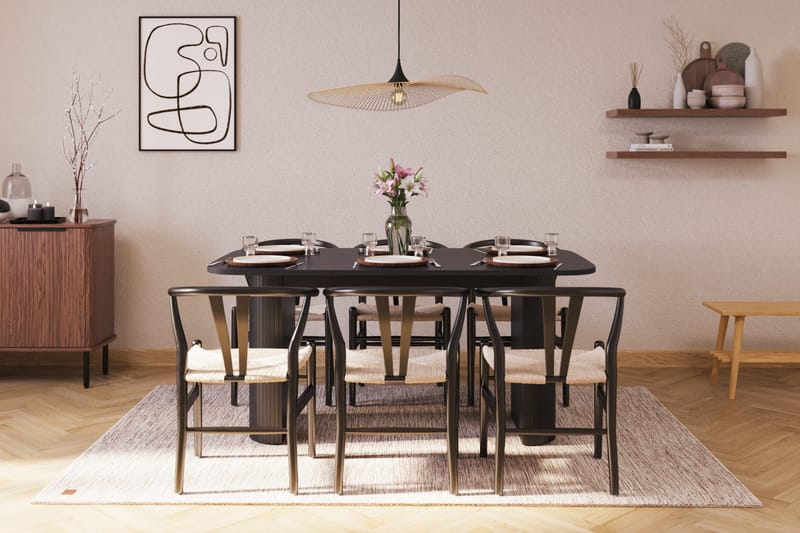 Kopparbo Matgrupp 160 cm med 6 Dastoori Matstol - 2220067-6,2229297-1 - Svart - Products - Möbler - Bord & matgrupp - Matgrupp
