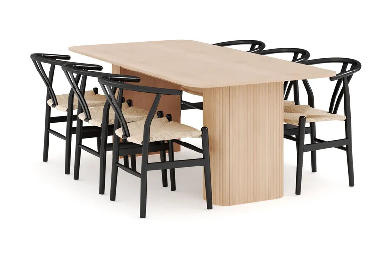 Kopparbo Matgrupp 200-260 cm Förlängningsbart med 6 Dastoori Matstolar, Whitewash