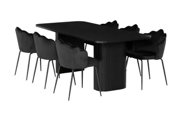 Kopparbo Matgrupp 200 cm inkl 6 Broddhult Stolar - Svart / Ribbade Ben - Products - Möbler - Bord & matgrupp - Matgrupp