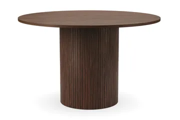 Kopparbo Runt Matbord 120 cm med 4 Nibe Plus Matstolar - Mörkbrun / Vit Bouclé / Metallben Valnöt - Products - Möbler - Bord & matgrupp - Matgrupp