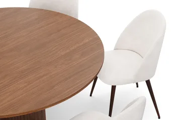 Kopparbo Runt Matbord 150 cm med 6 Nibe Plus Matstolar - Valnöt / Vit Bouclé / Metallben Valnöt - Products - Möbler - Bord & matgrupp - Matgrupp