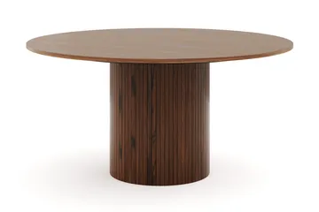 Kopparbo Runt Matbord 150 cm med 6 Winston Matstolar - Valnöt / Beige / Metallben Svart - Products - Möbler - Bord & matgrupp - Matgrupp