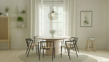 Kopparbo Runt Matbord 150 cm med 6 Winston Matstolar - Vit / Beige / Metallben Svart - Products - Möbler - Bord & matgrupp - Matgrupp