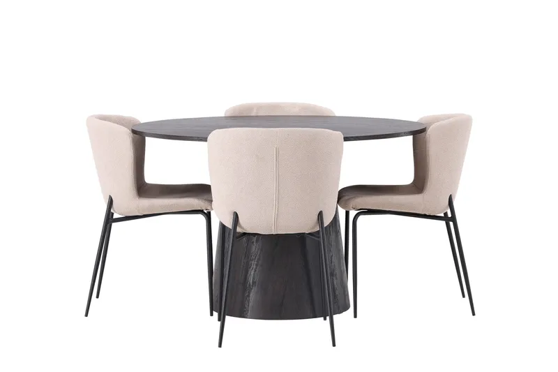 Lanzo Matgrupp 120 cm Rund med 4 Modesto stolar, Beige