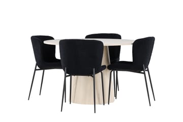 Lanzo Matgrupp 120 cm Rund med 4 Modesto stolar - Whitewash/Svart - Products - Möbler - Bord & matgrupp - Matgrupp