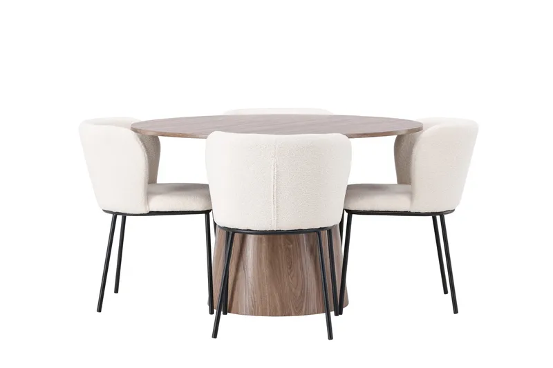 Lanzo Rund Matgrupp i Trä 120 cm med 4 Edina Stolar - Natur / Beige / Vit - Products - Möbler - Bord & matgrupp - Matgrupp