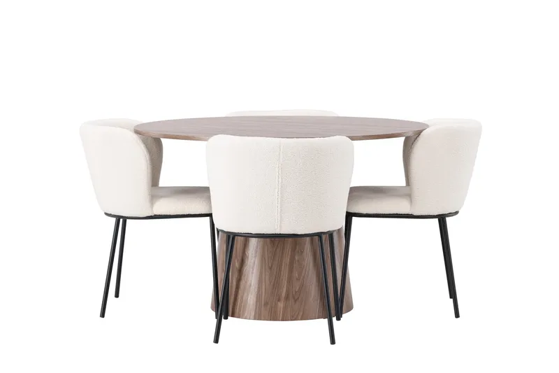 Lanzo Rund Matgrupp i Trä 120 cm med 4 Edina Stolar - Natur / Beige / Vit - Products - Möbler - Bord & matgrupp - Matgrupp