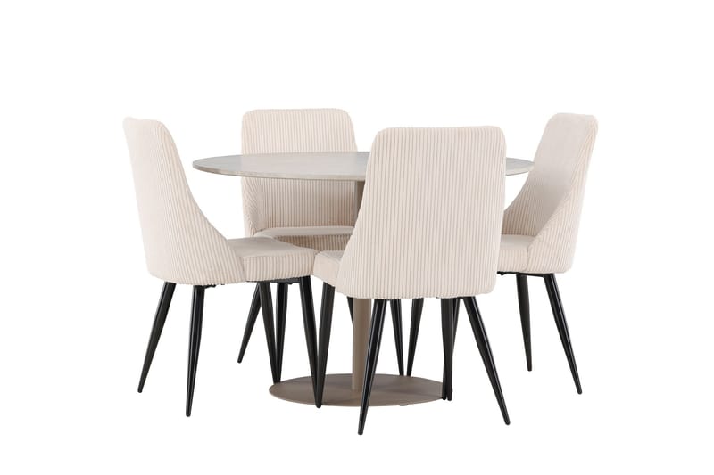 Lycke Matgrupp 110 cm Rund med 4 Leone stolar - Beige/Beige - Products - Möbler - Bord & matgrupp - Matgrupp