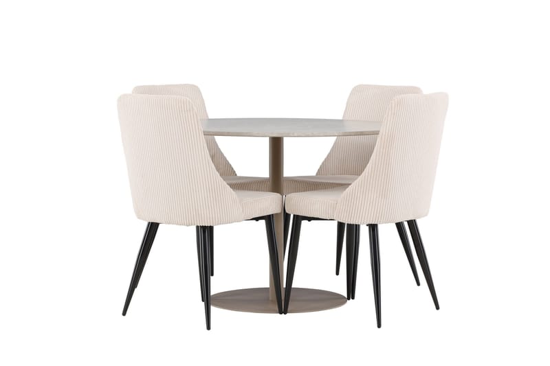 Lycke Matgrupp 110 cm Rund med 4 Leone stolar - Beige/Beige - Products - Möbler - Bord & matgrupp - Matgrupp
