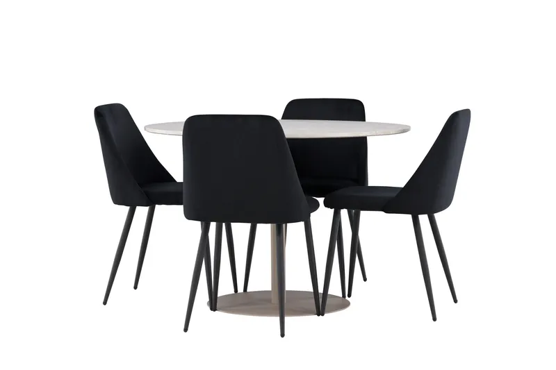 Lycke Matgrupp 110 cm Rund med 4 Night stolar, Beige/Svart