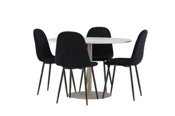Lycke Matgrupp 110 cm Rund med 4 Polar stolar - Beige/Svart - Products - Möbler - Bord & matgrupp - Matgrupp